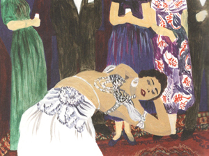 //It is Badia Massabni who invented this low-cut dress, consisting of a two-piece muslin adorned with sequins.