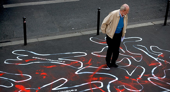 //El Zeft, Layla Magued and Amr Nazeer stand by "Smile" on Kasr Al Aini in Cairo, Nov. 27, 2012.