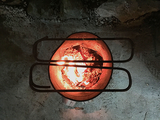 //Recycled barrel, steel reinforcing bars and timber form-work | Hilal Tubeileh & Abu Khalil | Palestinian Museum Site | April 2015