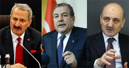 //Ministers Çağlayan, Güler and Bayraktar (left to right) resigned after their sons were indicted
