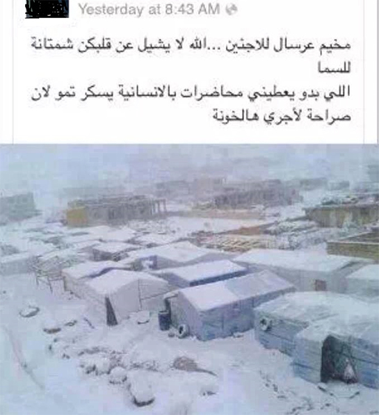 //Photo de camp de réfugiés syriens avec commentaire raciste