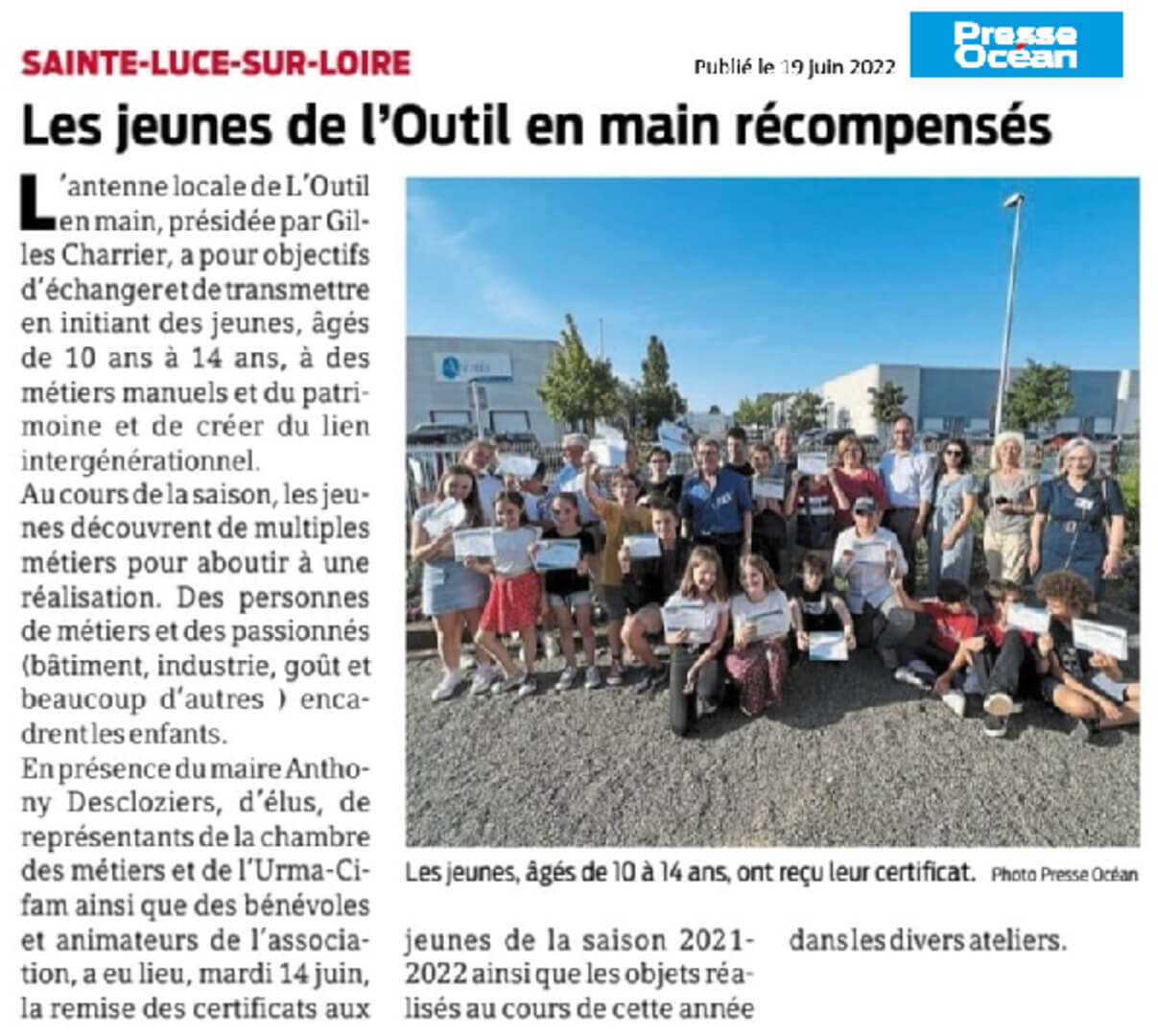 Les Jeunes de L'Outil en Main de Ste Luce (44) récompensés - Presse Océan | L'Outil en Main France