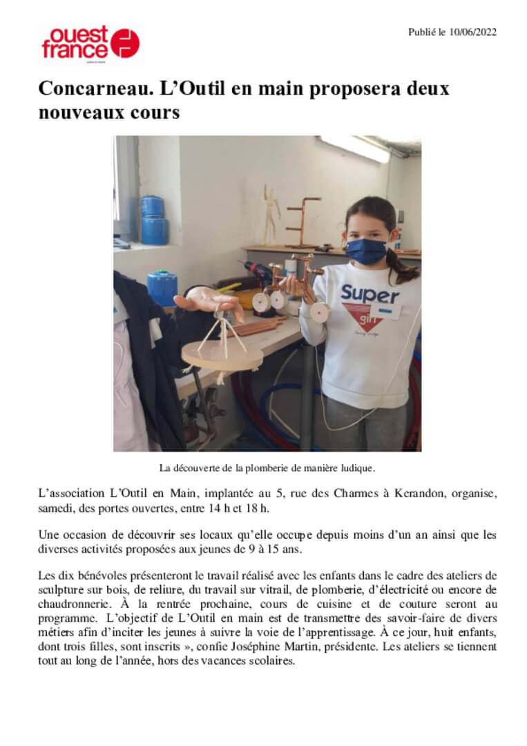 Concarneau (29), L’Outil en main proposera deux nouveaux ateliers - Ouest-France  | L'Outil en Main France