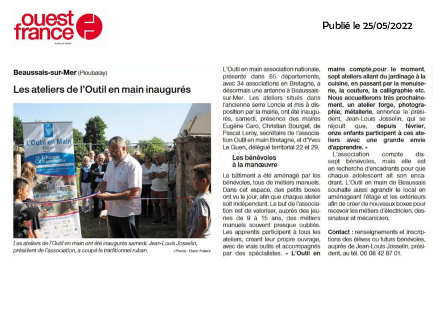 Les atelliers de L'Outil en Main inaugurés à Beaussais sur Mer (22) - Ouest-France | L'Outil en Main France