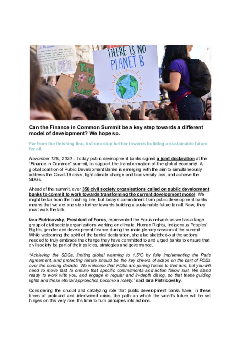 Can the Finance in Common Summit be a key step towards a different model of development? We hope so. | Forus