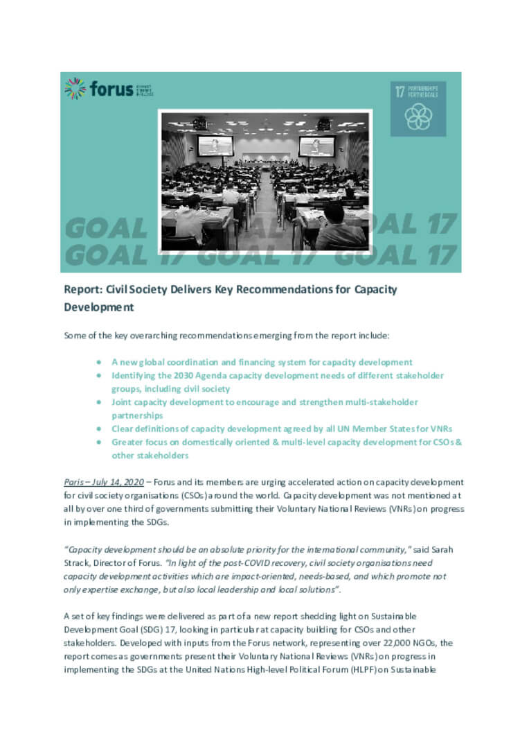 Report: Civil Society Delivers Key Recommendations for Capacity Development | Forus