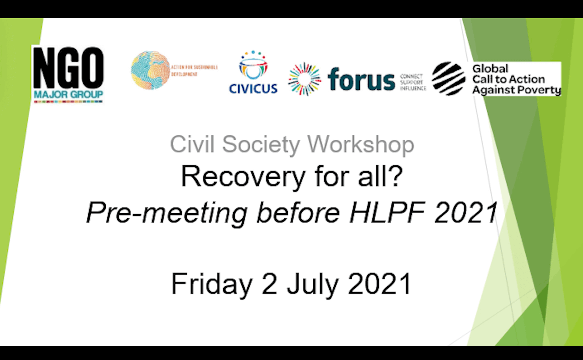 Recovery for all? Civil society online workshop ahead of HLPF 2021