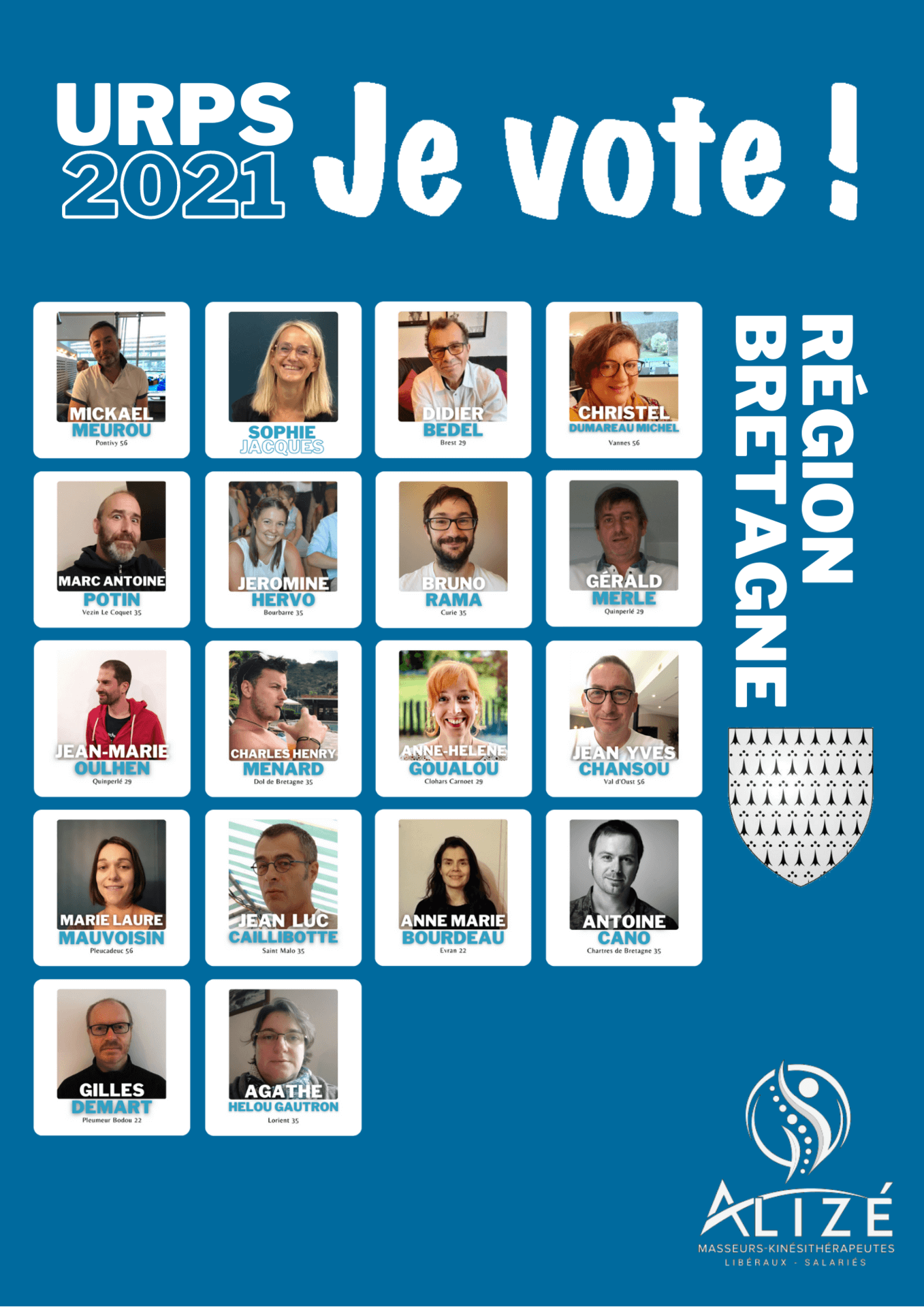 URPS 2021 : Nos candidats pour la région Bretagne | Alizé - Syndicat de kinésithérapeutes