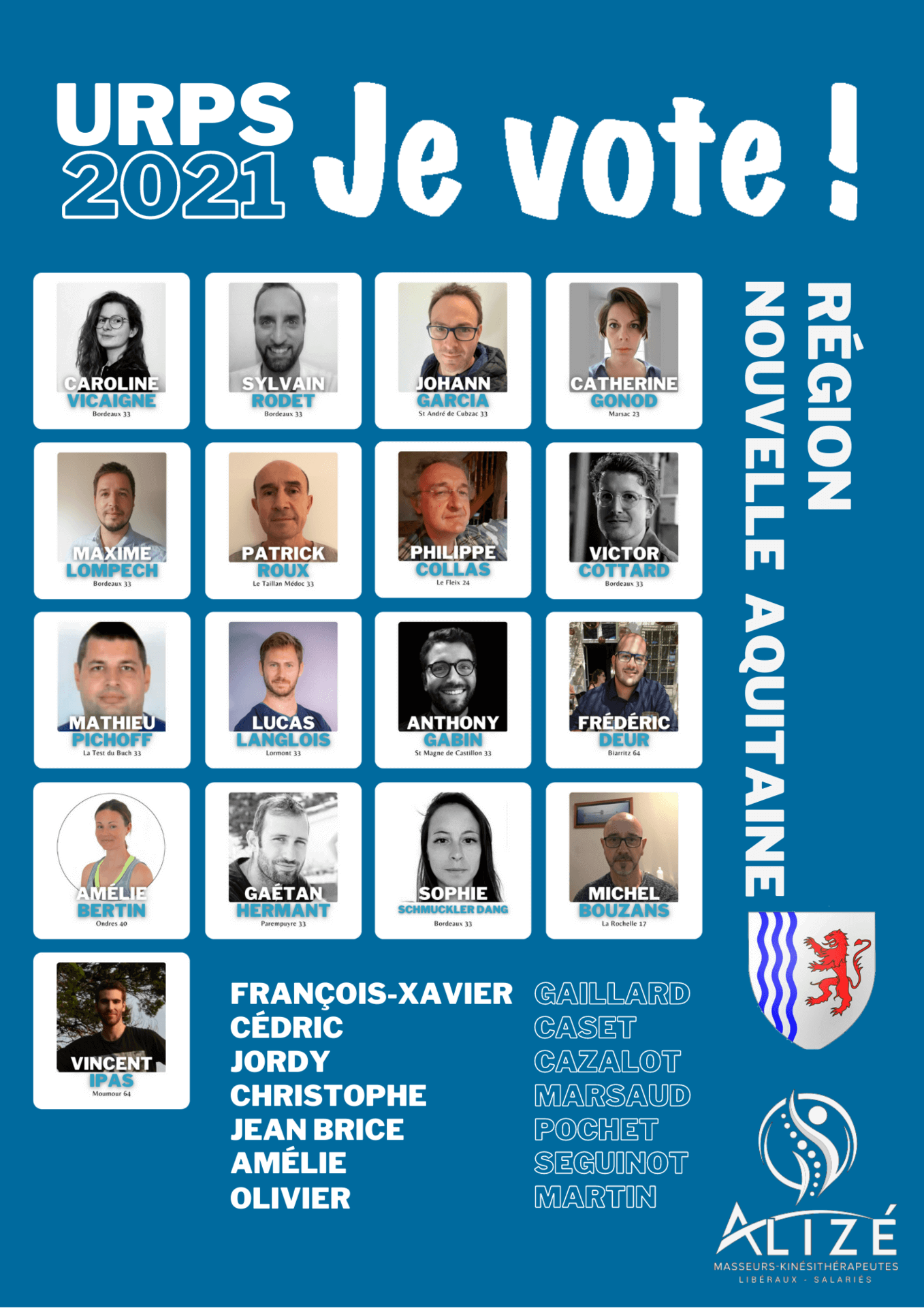 URPS 2021 : Nos candidats pour la région Nouvelle Aquitaine | Alizé - Syndicat de kinésithérapeutes