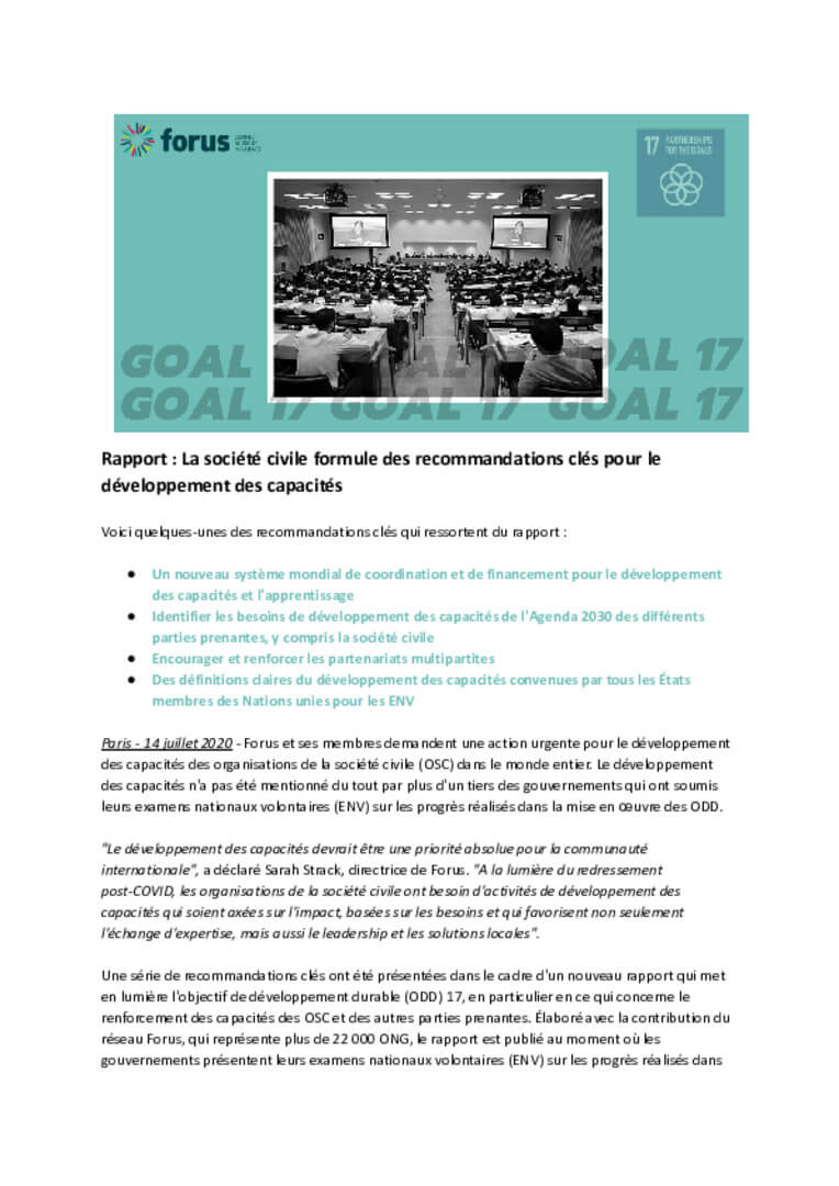 Report: Civil Society Delivers Key Recommendations for Capacity Development  | Forus