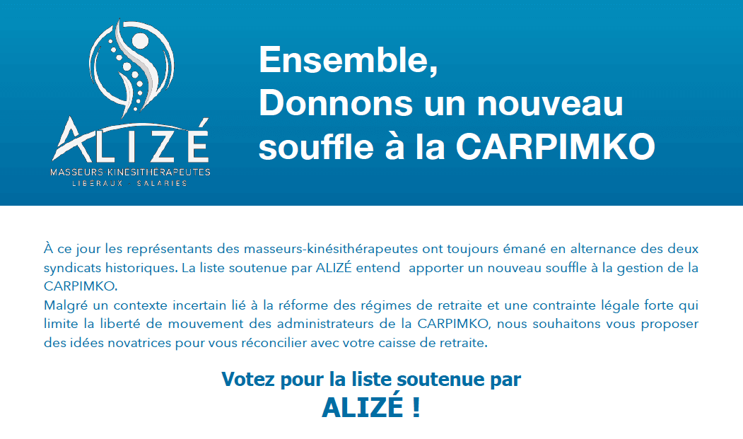 Élections à la CARPIMKO | Alizé - Syndicat de kinésithérapeutes