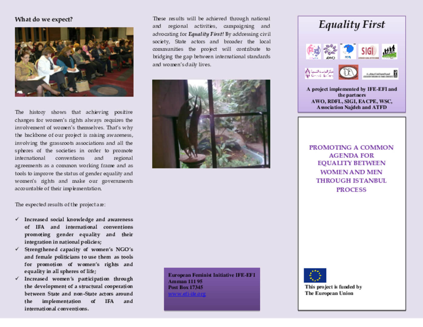 Booklet: Equality First: Promoting A Common Agenda for Equality between Women and Men through Istanbul Process | EFI - EuroMed Feminist Initiative