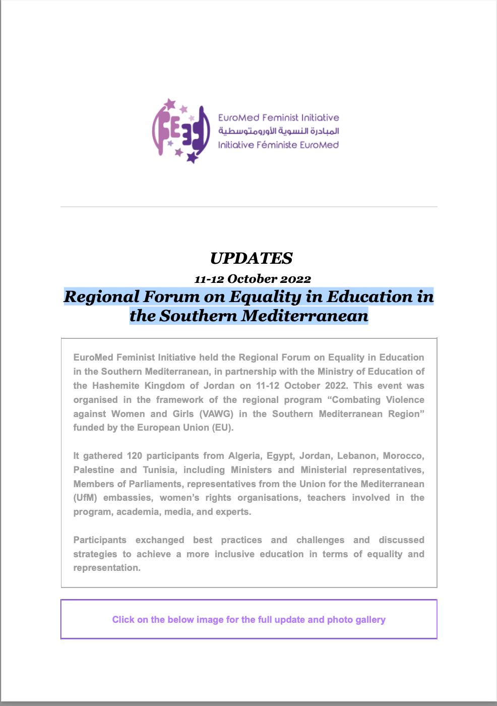 EuroMed Feminist Initiative Newsletter - Published 11/02/2022 | EFI - EuroMed Feminist Initiative