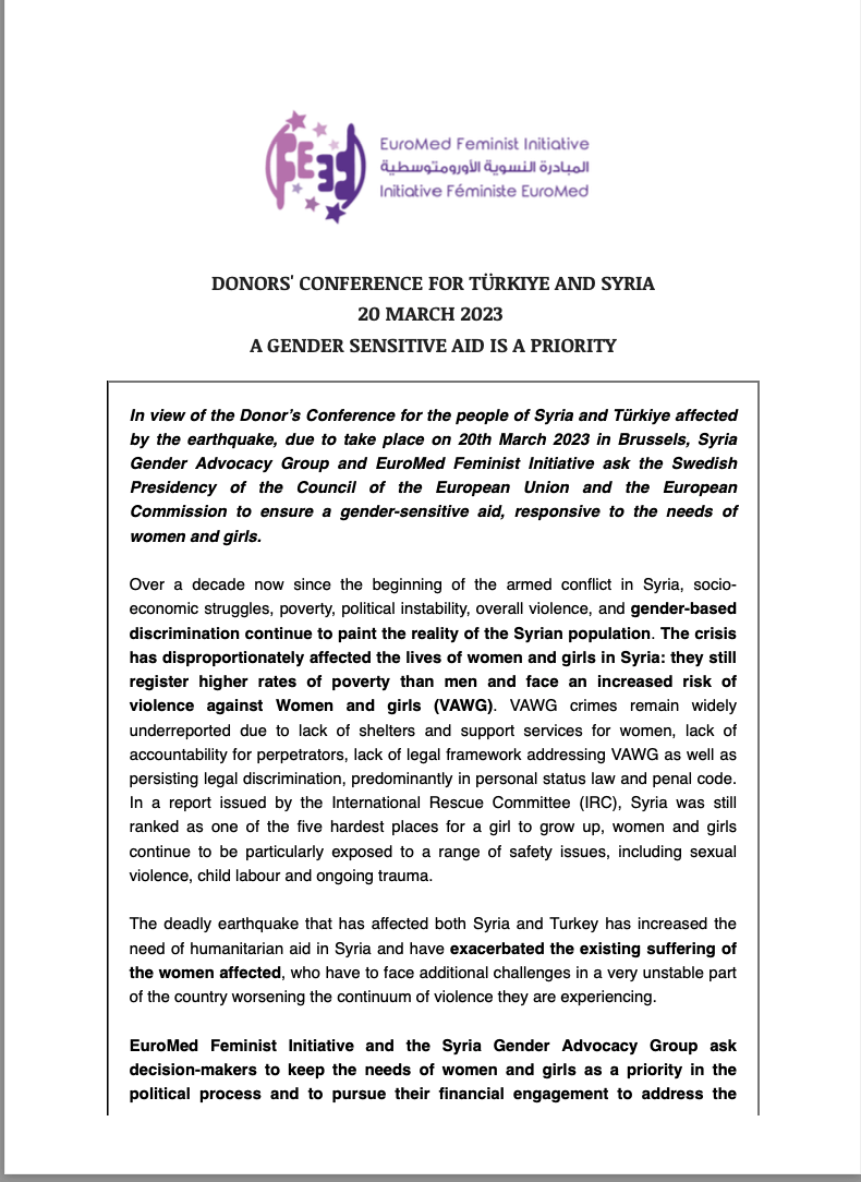 EuroMed Feminist Initiative Newsletter - Published 17/3/2023 | EFI - EuroMed Feminist Initiative
