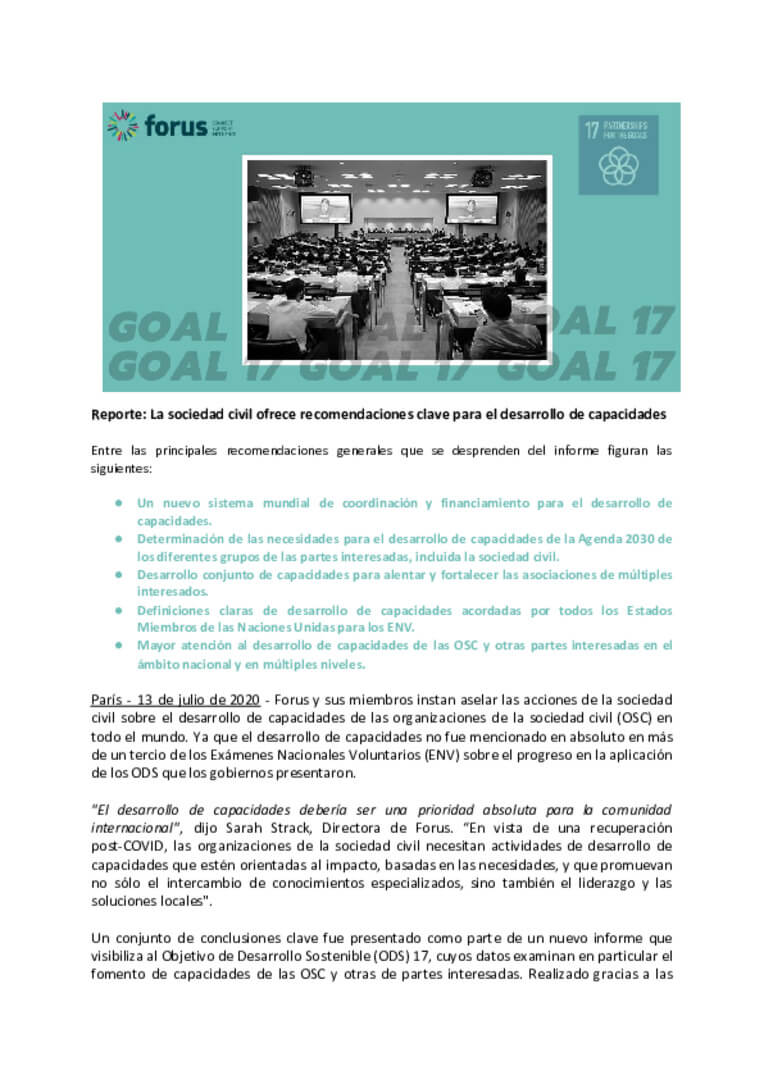 Report: Civil Society Delivers Key Recommendations for Capacity Development  | Forus