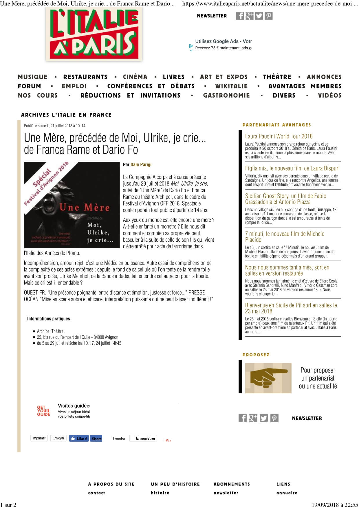 Une mère et Moi, Ulrike, je crie... | Cie Enjeu Paroles