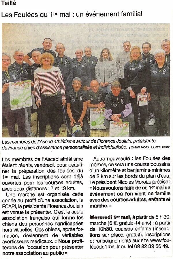 Les foulées du 1er mai au profit de la FCAPI | FCAPI - France Chiens d'Assitance Personnalisé et indidualisé