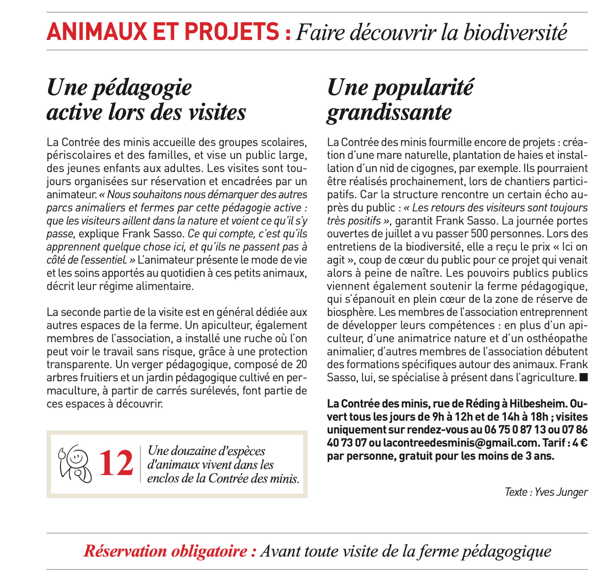 Animaux et Projets : Faire découvrir la biodiversité | La contrée des minis