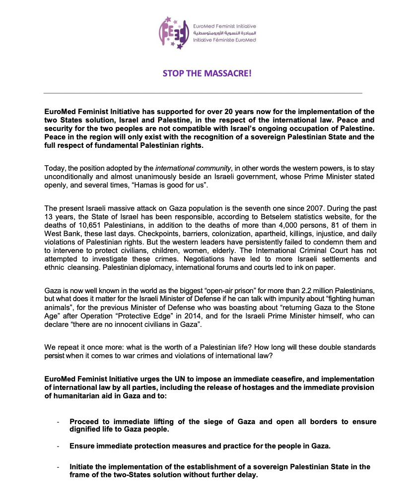 Stop the Massacre! | EFI - EuroMed Feminist Initiative
