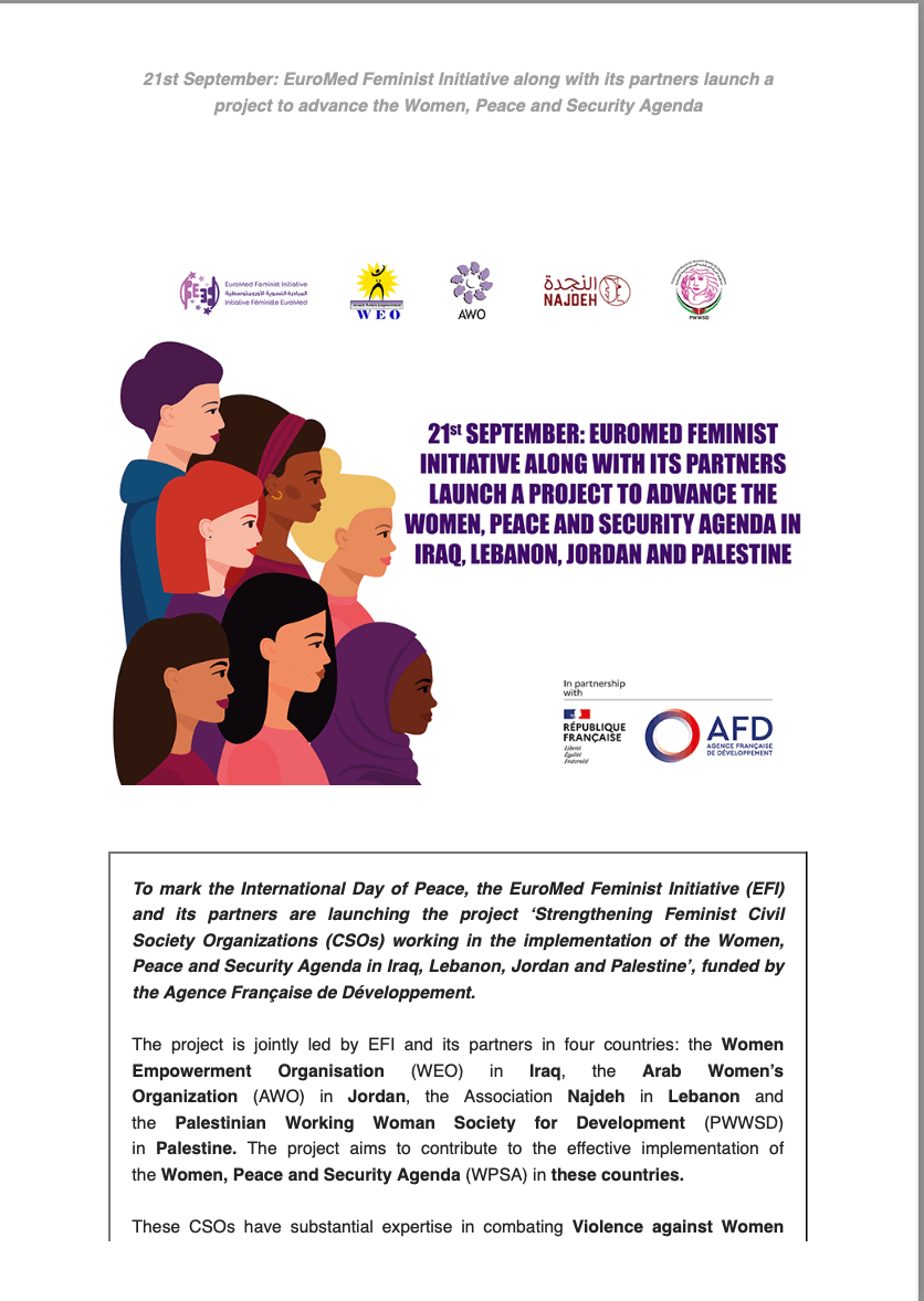 EUROMED FEMINIST INITIATIVE NEWSLETTER PUBLISHED 21/9/2023 | EFI - EuroMed Feminist Initiative