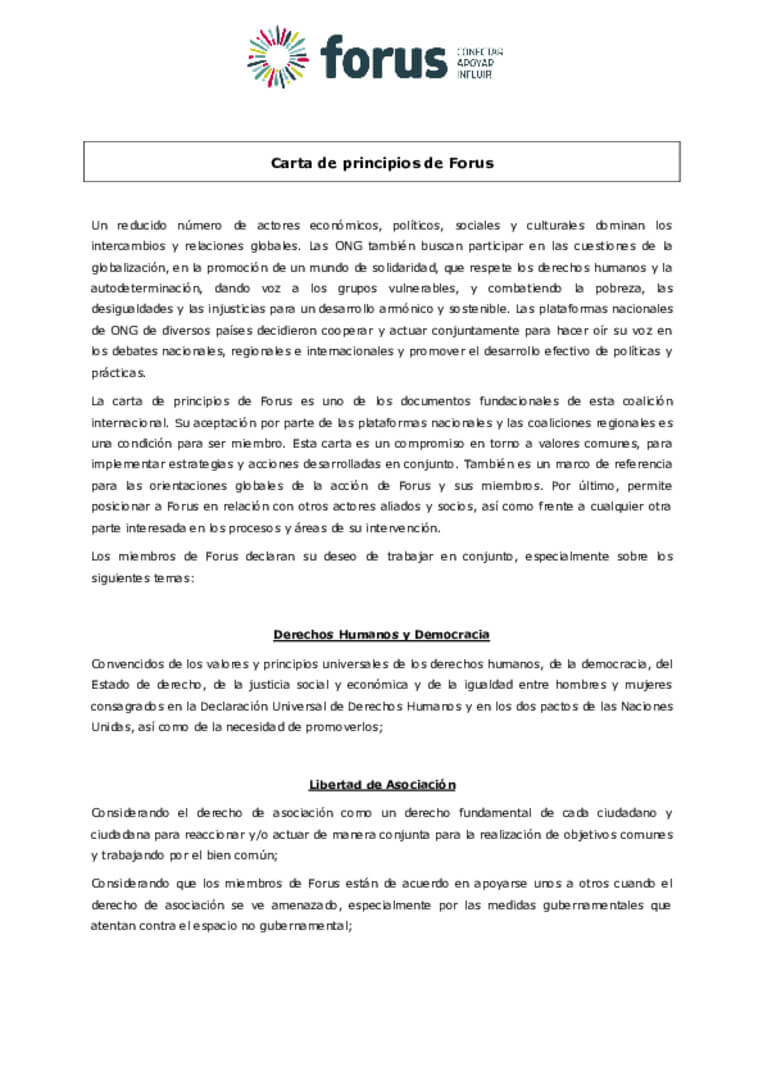 Forus charter of values | Forus