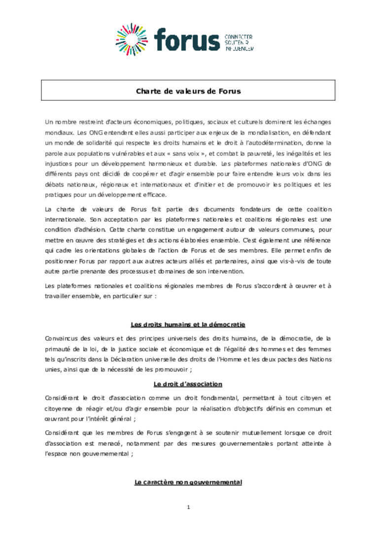 Forus charter of values | Forus