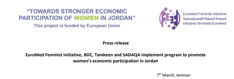 "Towards stronger economic participation of women in Jordan | EFI - EuroMed Feminist Initiative