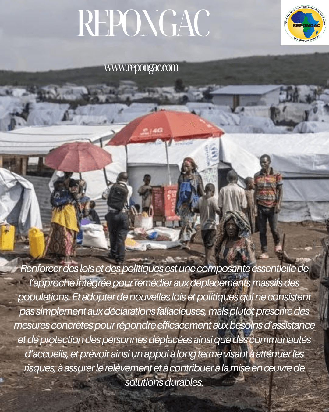 Impact des données et faits probants sur les opérations et politiques dans le contexte affecté par le déplacement forcé des populations en en Afrique Subsaharienne, précisément en RD Congo | REPONGAC - Réseau des Plate-formes des ONG de l'Afrique Centrale
