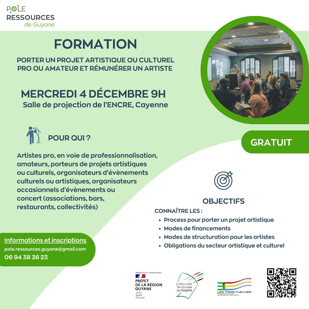 Formation "Porter un projet artistique ou culturel pro ou amateur et rémunérer un artiste" | Pôle Ressources de Guyane