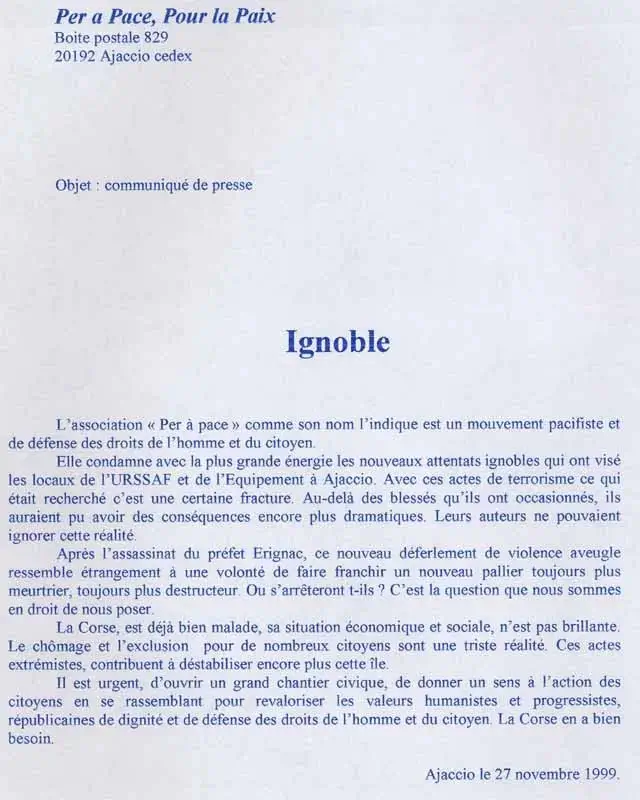 COMMUNIQUE DE PRESSE | Per a Pace