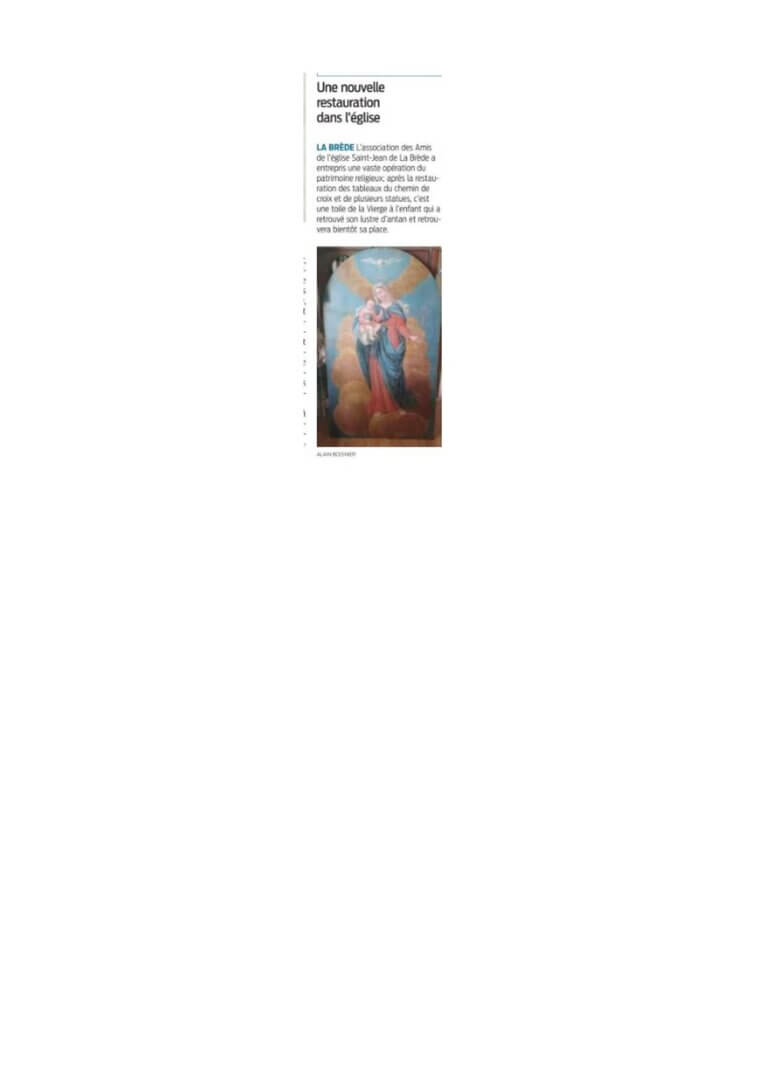 Retour du tableau de  la Vierge  et l'Enfant | Association des Amis de l'Eglise Saint Jean d'Etampes de La Brède