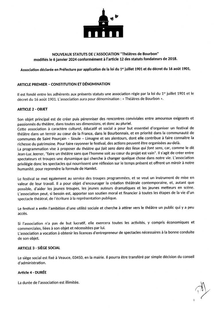 nouveaux statuts de l'association | Théâtres de Bourbon