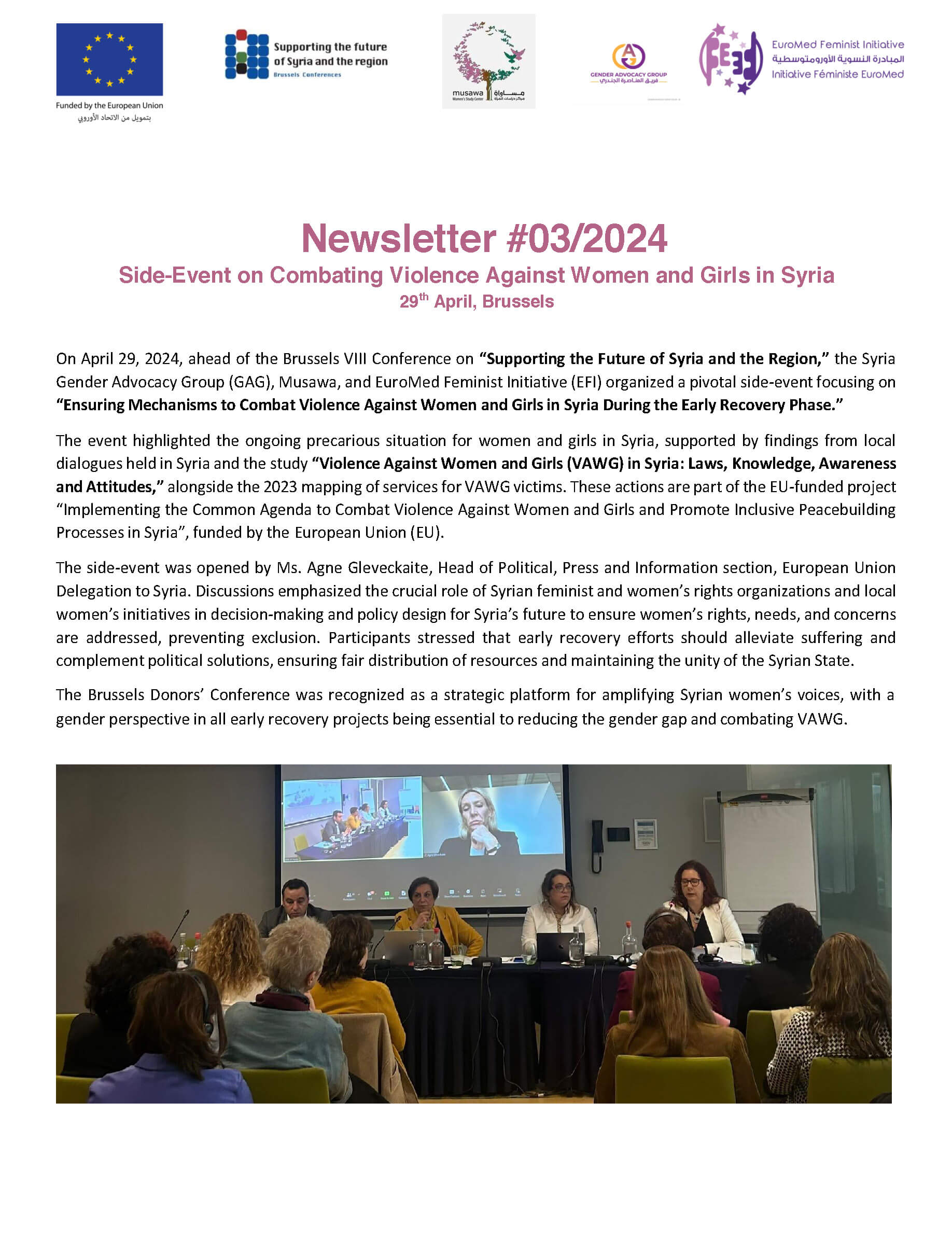 Newsletter: Side-Event on Combating Violence Against Women and Girls in Syria | EFI - EuroMed Feminist Initiative