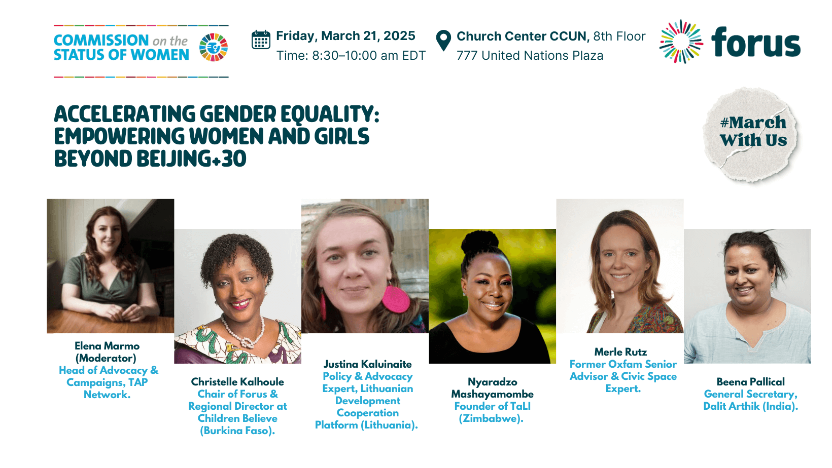 Forus event at CSW69 - Accelerating Gender Equality: Empowering Women and Girls Beyond Beijing+30 | Forus