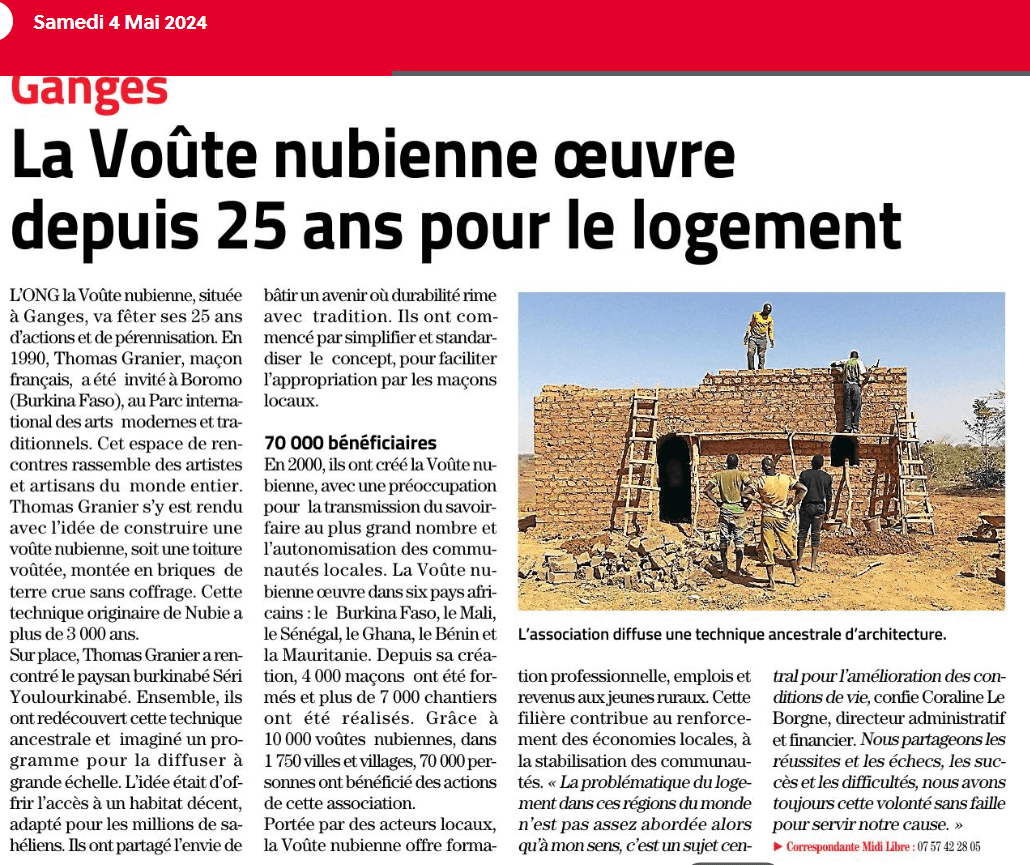 La Voûte Nubienne œuvre depuis 25 ans pour le développement | La Voûte Nubienne