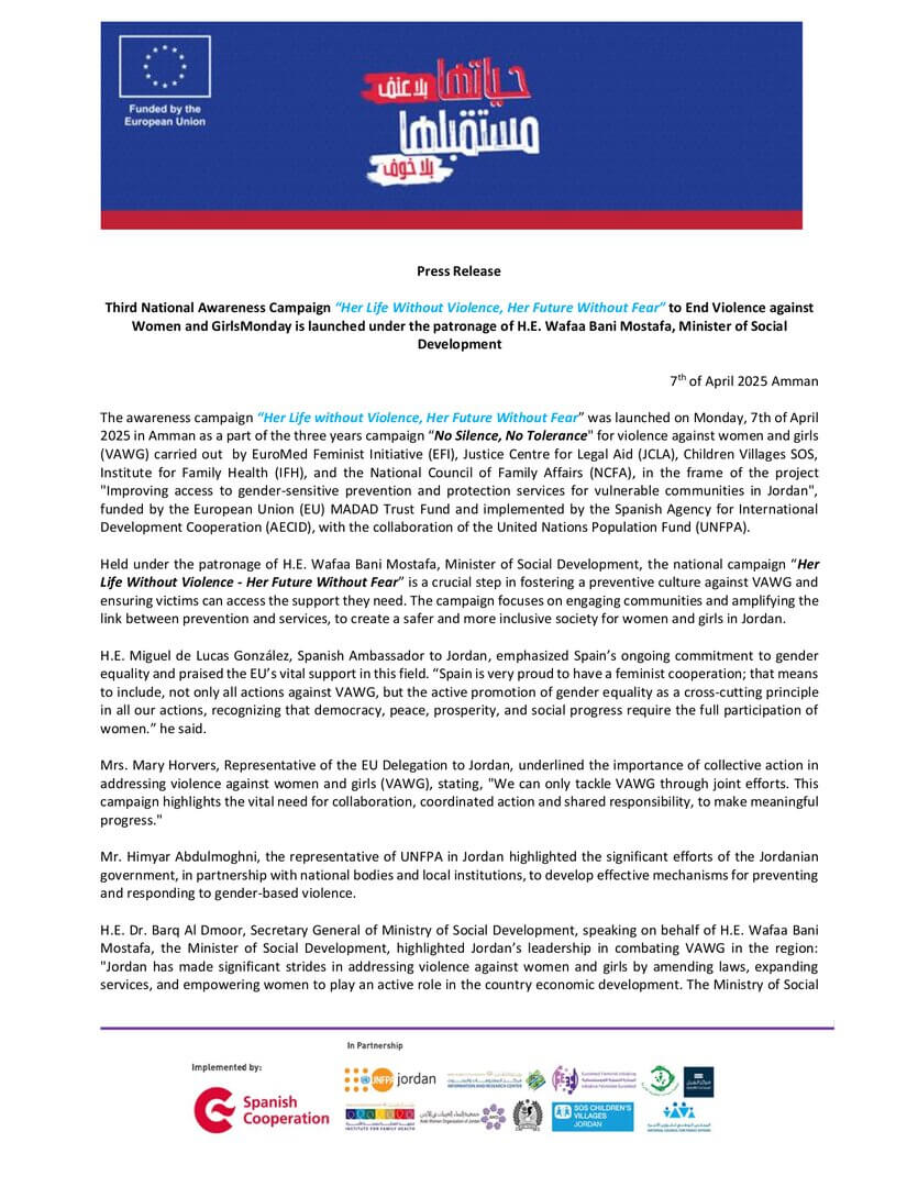 Her life without Violence - Her Future without Fear | EFI - EuroMed Feminist Initiative