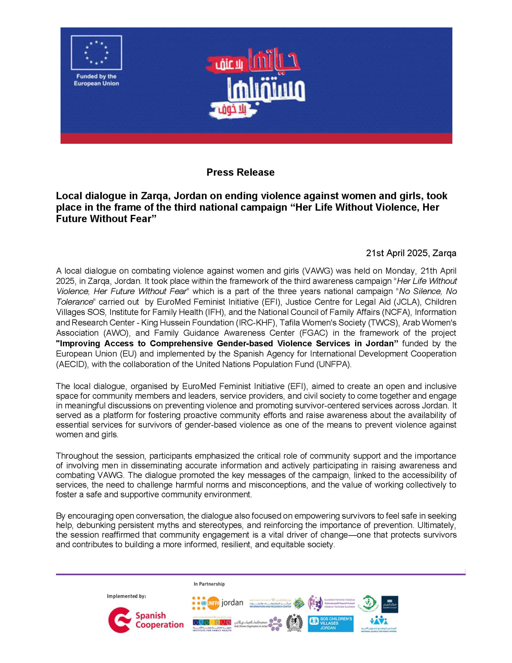 Local dialogue in Zarqa, Jordan on Ending Violence Against Women and Girls | EFI - EuroMed Feminist Initiative