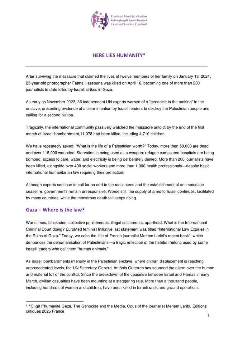 HERE LIES HUMANITY* | EFI - EuroMed Feminist Initiative