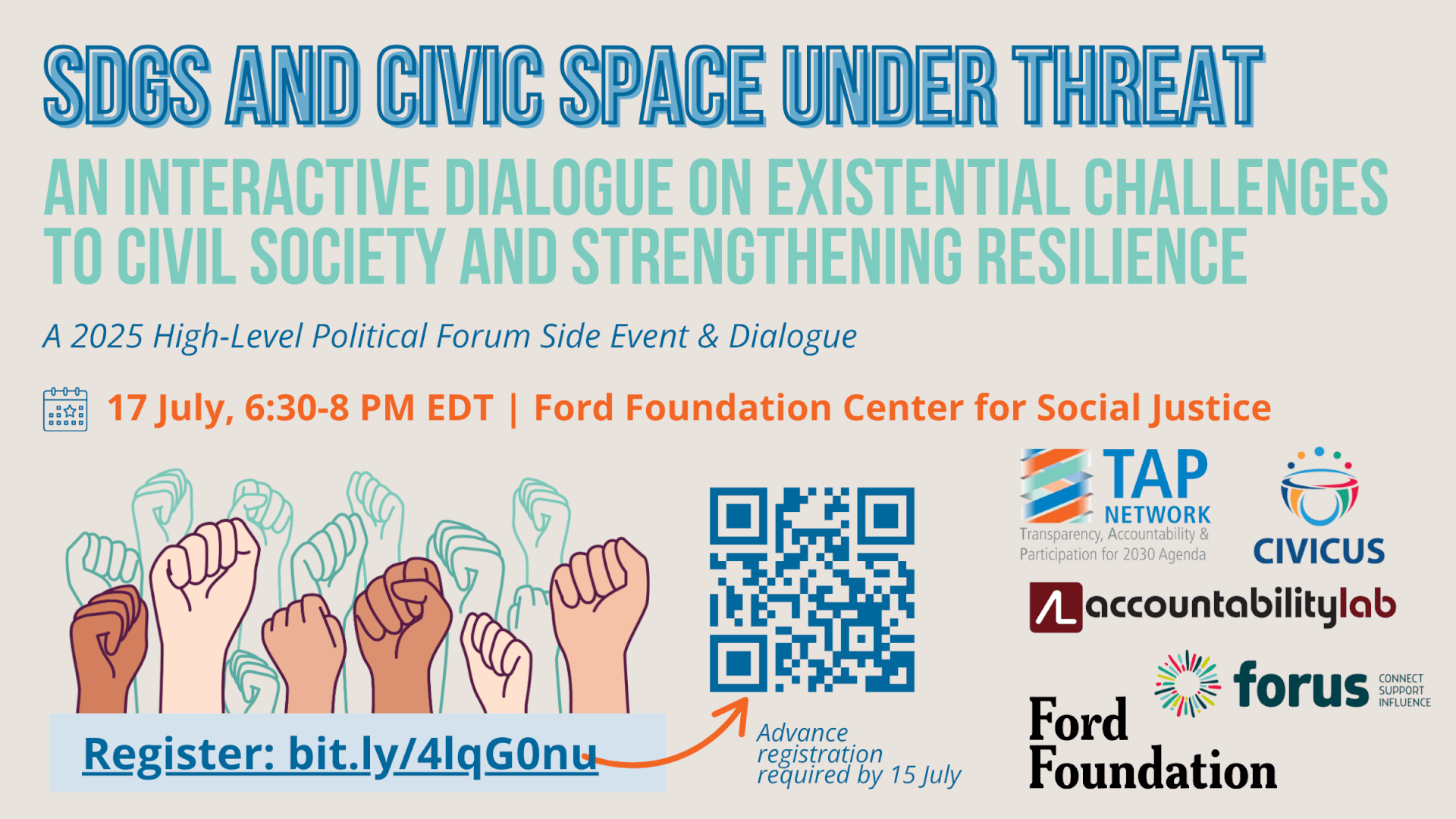 SDGs and Civic Space Under Threat: An Interactive Dialogue on Existential Challenges to Civil Society and Strengthening Resilience | Forus