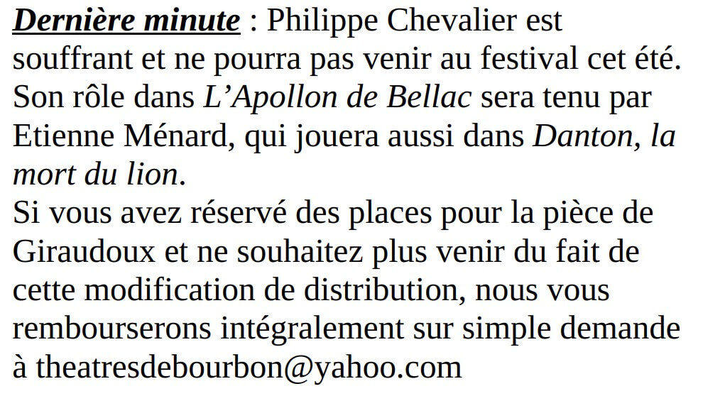 dernière minute | Théâtres de Bourbon