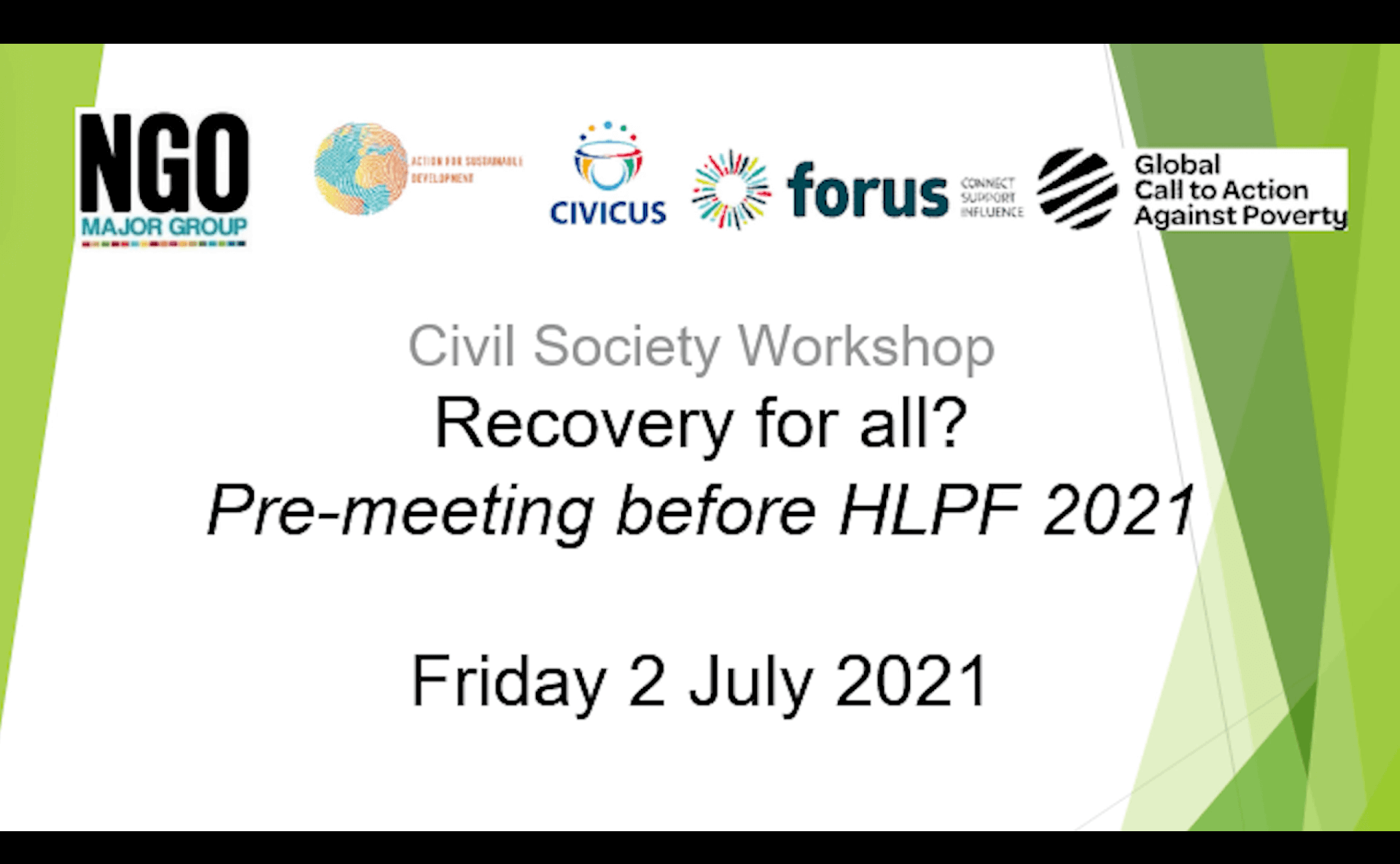 Recovery for all? Civil society online workshop ahead of HLPF 2021