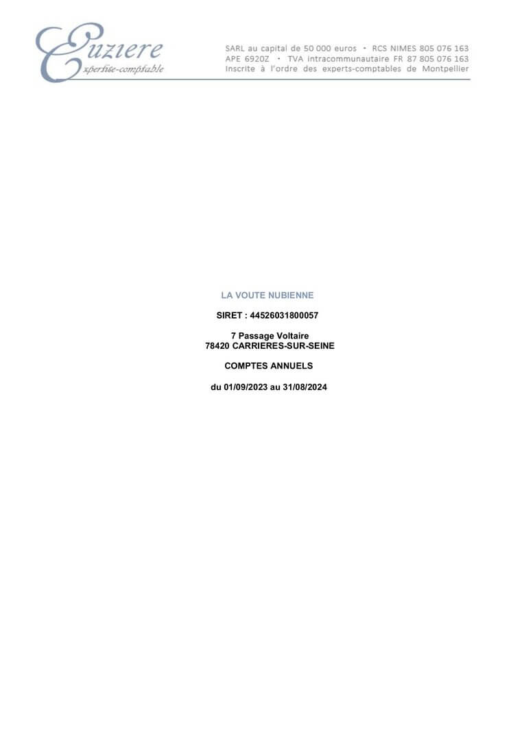 Bilan financier 2023-2024 | La Voûte Nubienne