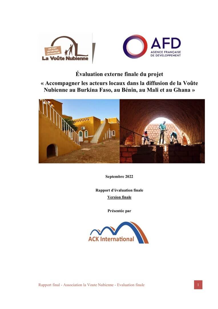 Évaluation externe finale du projet AFD « Accompagner les acteurs locaux dans la diffusion de la Voûte Nubienne au Burkina Faso, au Bénin, au Mali et au Ghana » | La Voûte Nubienne