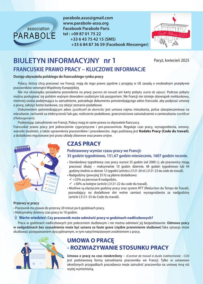 Biuletyn n°1 : "Francuskie prawo pracy – Kluczowe informacje" | Parabole