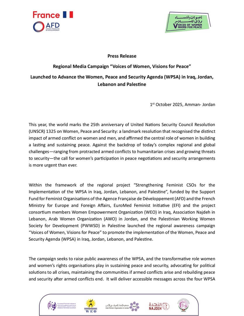 Launching the Regional Media Campaign “Voices of Women, Visions for Peace” | EFI - EuroMed Feminist Initiative