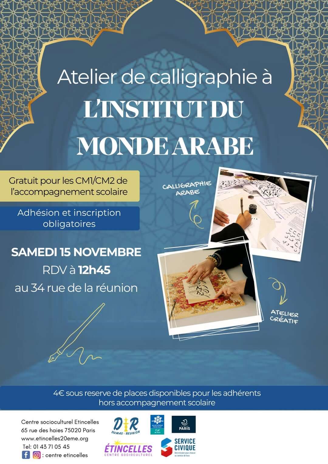 Atelier calligraphie à l'Institu du Monde Arabe | Etincelles