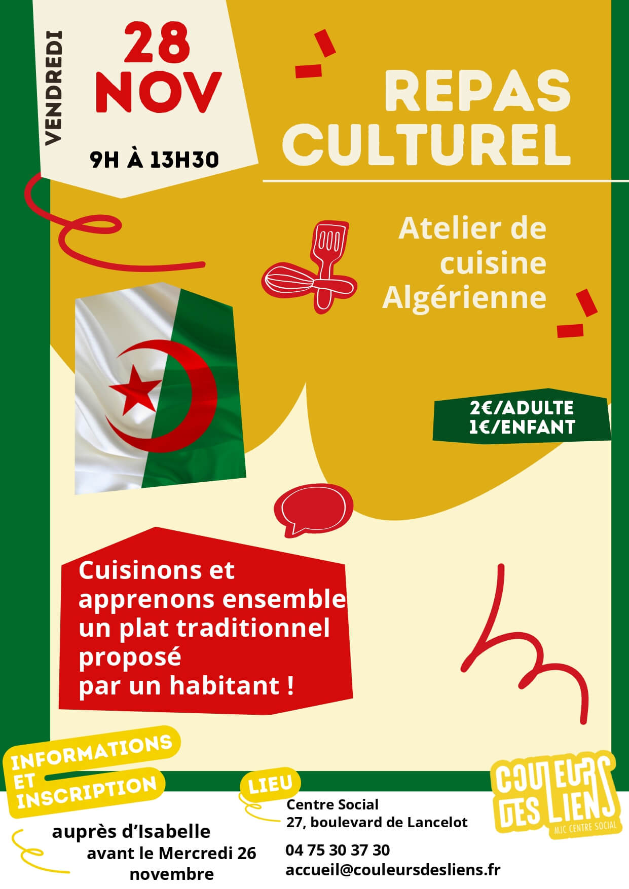 Repas culturel : atelier de cuisine Algérienne | Couleurs des Liens