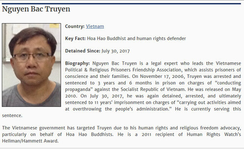 Tổ chức tôn giáo và nhân quyền quốc tế bênh vực tù nhân lương tâm Việt Nam | Vietnam Fraternité