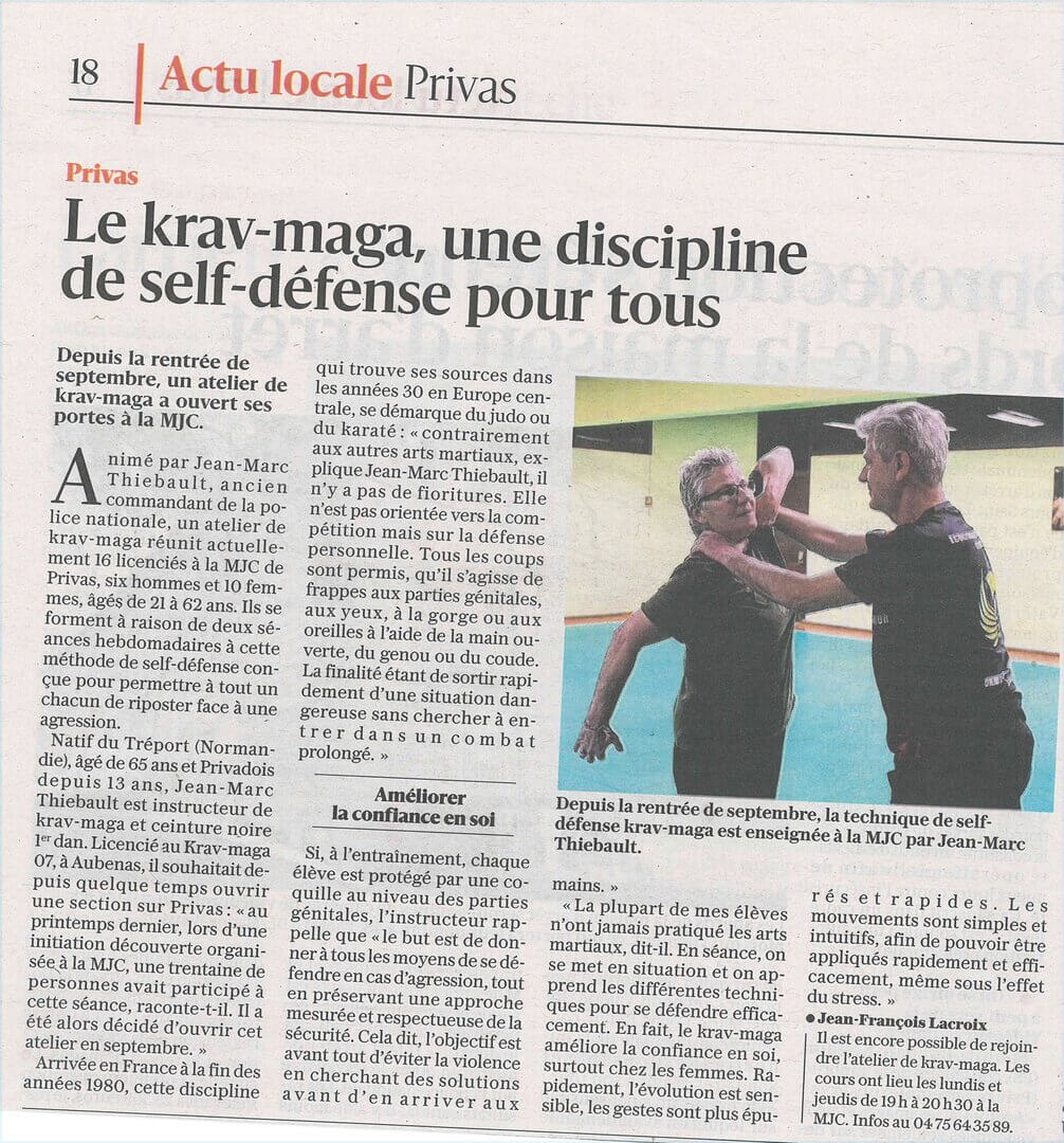 Article du Dauphiné Libéré du 18/12/2025 - Krav Maga | Couleurs des Liens