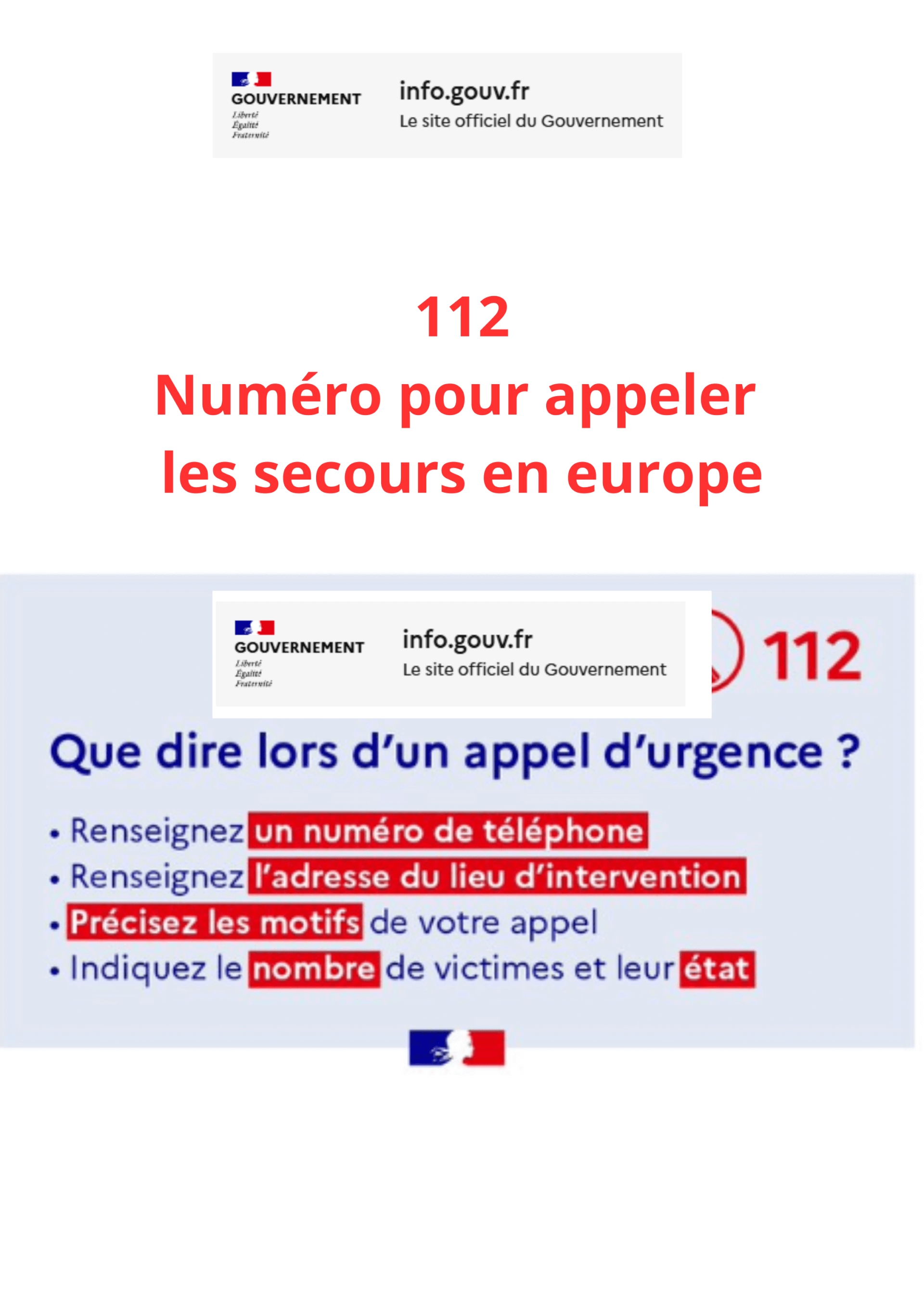 Le 112, le numéro d’urgence européen | info.gouv.fr | Trisomie 21 Nouvelle Aquitaine